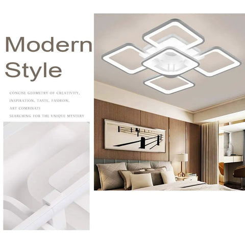 Sleek Two Layer Square LED Ceiling Light Flush Mount White Modern Minimalist Chandelier For Living Room And Bedroom 75W Cool White 5000K With Five Square Shades For Bright Even Illumination