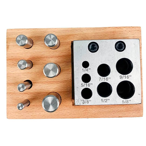 7 Piece Circular Disc Cutter Set With Wooden Storage Box Square Design Includes Round Punches One Quarter Inch Through Five Eighth Inch