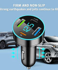 Straight Up Fast Four Port Car Charger Featuring Digital Voltmeter Pd Qc3.0 Usb C Cigarette Lighter Plug shown with car.