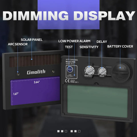 Dimming display of True Color Auto Darkening Welding Helmet Solar Powered With Wide Shade 4 To 13 For TIG MIG And Stick Weld Pro Grade