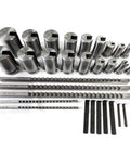 Keyway Broach Set 30 Pcs HSS Inch Industrial Lathe Tools with 5 Keyway Sizes B 1/8, B 3/16, C 1/4, C 3/8, C 5/16 and 18 Collared Bushings