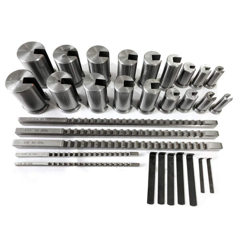 Keyway Broach Set 30 Pcs HSS Inch Industrial Lathe Tools with 5 Keyway Sizes B 1/8, B 3/16, C 1/4, C 3/8, C 5/16 and 18 Collared Bushings