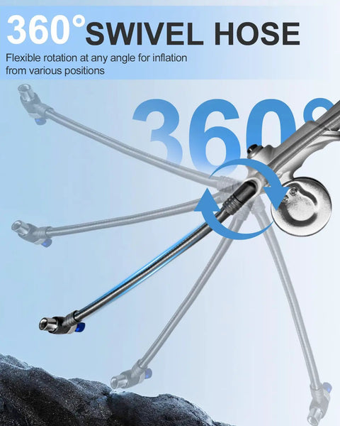 Pro Grade High Pressure Bike Shock Pump With Gauge, 300 PSI Max, featuring 360° swivel hose flexibility for easy use
