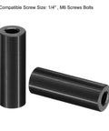 Beefy M6 Aluminum Spacers Ten Pack Round Screw Standoffs Built Tough Inner Diameter M6 Outer Diameter One Half Inch Length One and One Half Inches For Quarter Inch Or M6 Bolts Durable Corrosion Resistant, showing side and front view