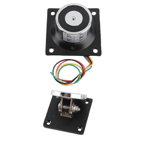 Heavy Duty 12V-24V Electromagnetic Door Holder With Super Strong Suction For Wooden OrIron Fire Doors, Reliable Cast Steel Stopper That Grips Like A Boss, showing parts including motor and connectors.
