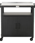 Outdoor Grill Cart With Stainless Steel Tabletop And Storage Cabinet Movable Kitchen Island On Wheels For BBQ Prep Durable Black Portable Outdoor Kitchen Cart For Patio Garden And Backyard Grilling