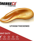 Front view of general purpose lithium grease tube, amber cartridge, light-duty, GreaseCo GenPurpose branding.