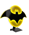Batman Night Light Table Lamp With 3D Halo Glow, yellow illuminated Bat sign wall light with stand, for room decor.