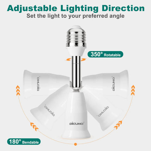 Must-Have Light Socket Extender E26 4.5 Inch Extension With 180 Degree Bend And 350 Degree Rotatable Angle Adjustable Socket Adapter for directional lighting.