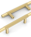 Brushed Gold Knurled Cabinet Pulls, 10 Pack, 3 Inch Center To Center Holes, Solid Zinc Alloy Kitchen Cabinet Handles For Cabinets