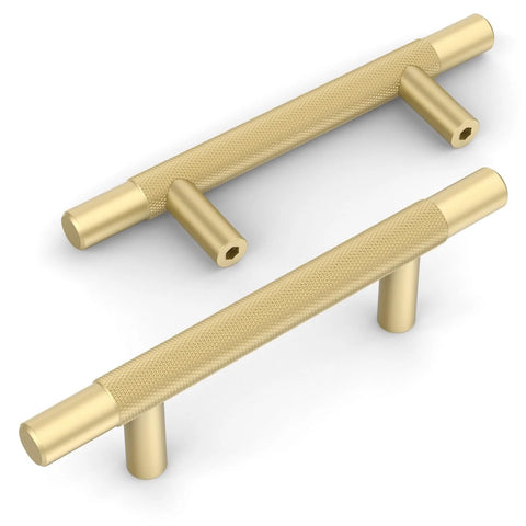 Brushed Gold Knurled Cabinet Pulls, 10 Pack, 3 Inch Center To Center Holes, Solid Zinc Alloy Kitchen Cabinet Handles For Cabinets