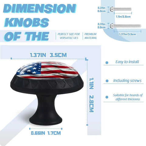 Crystal Glass Cabinet Knobs With Vintage American Flag Design And Rough Texture Mushroom Drawer Pulls For Dope Home Decor On Dressers Kitchens And Bathrooms Includes Screws 1 Pack