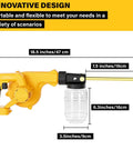 Electric Diatomaceous Earth Duster Compatible With DeWalt 20V Batteries 1L, dimensions displayed, versatile for garden use.