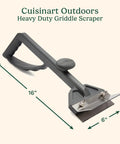 Beast Mode Heavy Duty Griddle Scraper with 6 Inch Stainless Steel Blade, ergonomic handle, splash guard, on cream background