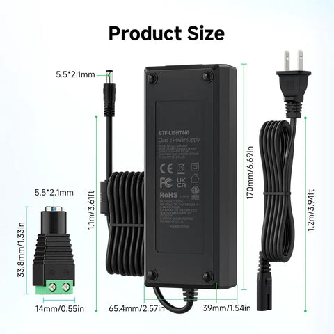 ETL Listed 24V DC 120W Power Supply Adapter 100-240V AC to 24V DC Converter Class 2 for LED Strip Lights CCTV and Routers