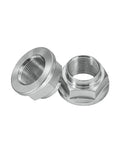 Pair Of M26x15 Front CV Shaft Axle Nuts Made From Heat Treated Steel For Honda Accord Civic CRV Odyssey Pilot Ridgeline And Accuras, showcasing two zinc plated steel axle nuts.