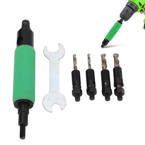 Blind Rivet Removal Tool Kit For 1/4 Inch Drills, Built For Fast, No Hassle Rivet Popper Action, Universal Compatibility With Pneumatic Or Electric, Includes Guide And Five High Speed Threaded Bits That Precisely Fit 1/8 Inch Rivets, with drill adapter and bits