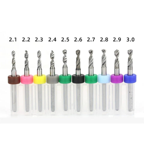 Mini Gun Drill Bit Set 2.1 To 3.0mm For Precision PCB Drilling Ten Piece Kit With 3.175mm PCB Bit Diameters