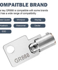 GR888 2 Pack Coin Laundry Machine Keys For Greenwald Money Box Lock Replacement 8 20 888 Compatible With Speed Queen Whirlpool Maytag Huebsch Wascomat Dexter ESD And Other Brand Washer Coin Boxes Durable Lock Key Set displayed with compatible brands text