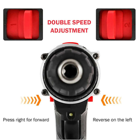 Built Tough Cordless Drill And Driver Kit With Battery Charger showing double speed adjustment features for precise control.