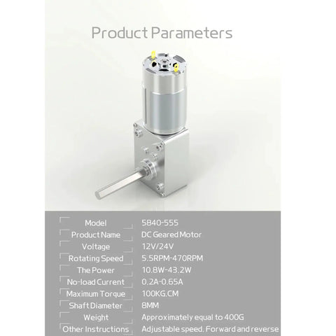 Miniature Brushed DC Motor 12V 24V with Extended Shaft Output 11 to 470 RPM Forward and Reverse Speed Control, All Metal Gears, Silver