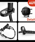 Front Abs Wheel Speed Sensor Compatible With Tesla Model X 2016 To 2020 EV close-up views of wiring and connectors for installation.