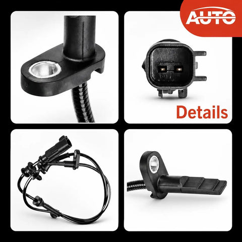 Front Abs Wheel Speed Sensor Compatible With Tesla Model X 2016 To 2020 EV close-up views of wiring and connectors for installation.