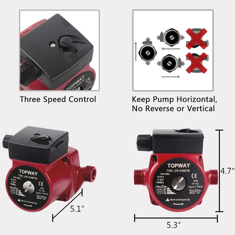 Three Quarter Inch Outlet Hot Water Recirculating Pump for Water Heater System, 110 To 120V, Three Speed, Easy Install Diagram