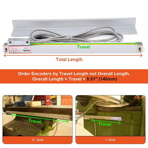 Two Axis Digital Readout DRO For Milling And Lathe Machines, 16 Inch And 38 Inch Travel, TTL Glass Scale shown with travel setup