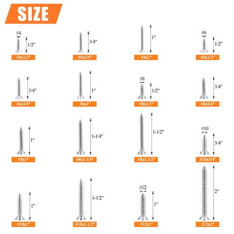 525 Piece Wood Screw Set In 16 Sizes Stainless Steel Self Tapping Phillips Flat Countersunk Wood Screws