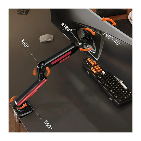 Universal Rotating Monitor Arm Fits 13 To 32 Inch Lcd Displays With Swivel Tilt And Height Adjustment showcasing 360° and 180° movements.