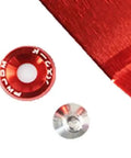 Red and silver components of Beefed Up Radiator Stay Mount Bracket For EG 92-95 Civic, Easy Bolt-On Install In 30 Minutes, Heavy Duty Aluminum Cooling Bracket Reducing Weight And Vibration, DIY Car Upgrade