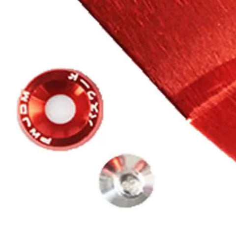 Red and silver components of Beefed Up Radiator Stay Mount Bracket For EG 92-95 Civic, Easy Bolt-On Install In 30 Minutes, Heavy Duty Aluminum Cooling Bracket Reducing Weight And Vibration, DIY Car Upgrade