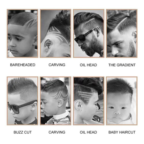Various hairstyles created using Top Shelf Cordless Hair Clippers For Men Offering Barber Grade Electric Hair Cutter.