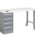 Shop Grade Steel Pedestal Workbench Sixty by Thirty Inches With Four Secure Locking Drawers And ESD Safety Edge Top side view