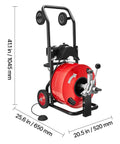 Reliable Heavy Duty Electric Sewer Snake Auger 100 Feet 3 4 Inch Cable with motor and foot switch on cart.