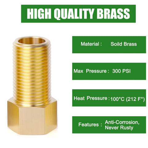 1/2-inch brass pipe extension fitting with male thread and hex base for tub/shower connections (2 pcs)