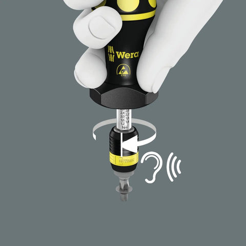 Kraftform ESD 7445 Hex Torque Screwdriver demonstrating single-hand operation and torque adjustment