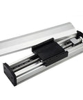 Fully Enclosed CNC Linear Stage Actuator With Dustproof Waterproof Double Slide Rails, Ballscrew Linear Guide Motion Table, Nema23 57mm Stepper Bracket, 4 Inch Stroke, 100mm Travel, 154 lb Heavy Duty Load Capacity, Plug And Play Kit, angled view