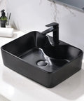 Matte Black 16 By 12 Inch Vessel Sink And Faucet Combo For Above Counter Vanity With Modern Square Rectangle Basin Porcelain Ceramic Durable Construction Includes Pop Up Drain