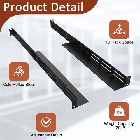 1U Universal Rack Mount Rails Four Post Server Telescoping Slides Adjustable Depth Equipment Glides Cold Rolled Steel