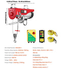 2200lbs Electric Hoist with 328ft Wireless Remote Control 110V Lifting Crane for garage and factory use, shown with red hoist and accessories