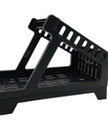Real Deal Label Roll Organizer Desk Stand For Thermal Printers And Fan Fold Stickers Rack, side view of black steel construction.