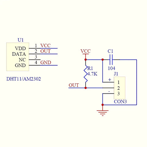 Circuit diagram for Two Pack DHT22 AM2302 Digital Temperature And Humidity Sensor Module For Arduino Projects And DIY Electronics.