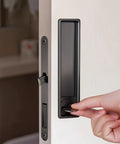 Concealed Edge Pull Pocket Door Lock With Privacy Function For Recessed Sliding Doors Fits Doors With Thickness From One And A Half To Nearly Two Inches Matte Black Rectangle Mortise Lock And Hidden Pull Handle For Seamless Operation