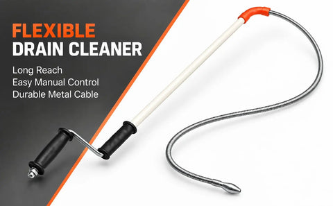 Heavy Duty Manual Drain Snake Auger With Flexible Steel Spring Cable And Comfortable Grip Tube to Knock Out Stubborn Sink Clogs Grease And Hair Buildup Fast And Easy.