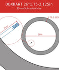 Diagram of 26-inch bike inner tube with Schrader valve, Two Pack Heavy Duty 26 Inch Bike Inner Tubes With Schrader Valve Fits 26x1.75–2.125 Tires
