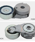 Rev Up Your Ride With Serpentine Drive Belt Tensioner Kit For 2015 To 2018 City Express And 2013 To 2021 NV200 2007 To 2012 Sentra 20 L 4 Dohc Keep Your Car Rolling Smooth Pro Tested Parts front and back view of metal tensioner pulley assembly