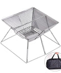 Ultra Lightweight Portable Folding Camping Grill with Handy BBQ Tool Set displayed with carrying case, ideal for outdoor adventures.