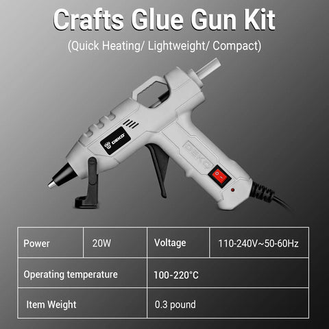 20W High Temp Mini Glue Gun Kit With 55 Inch Cord Anti Drip Nozzle Includes 30 Glue Sticks For Crafting DIY Projects School Art Quick Home Repairs Portable Gray Hot Glue Gun displayed on information sheet